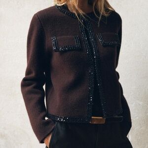 Zara 100% wool beaded cardigan
